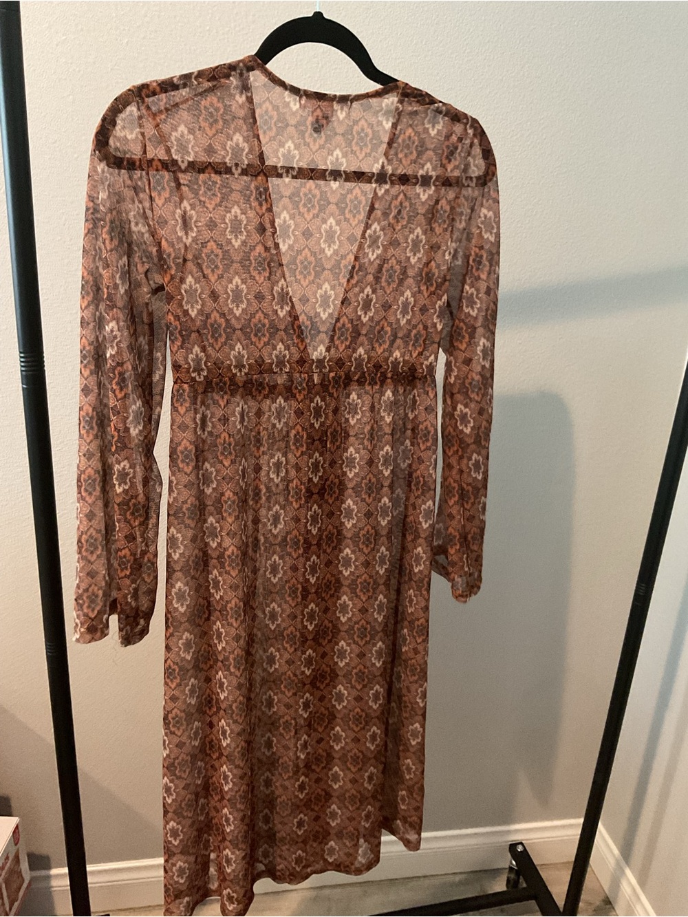 Love Is For Eternity Brown Sheer V-Neck Patterned Tunic